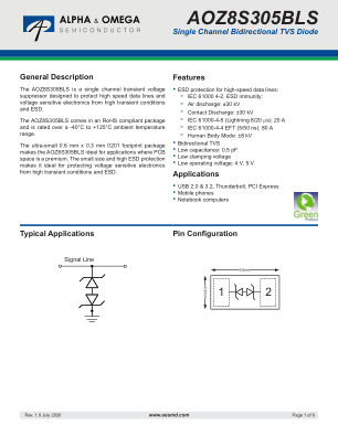 AOZ8S305BLS-05 datasheet cover page