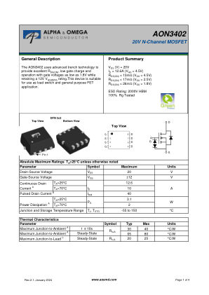 AON3402 数据手册首页