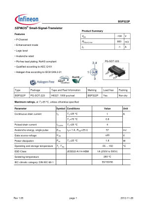 BSP322P datasheet cover page