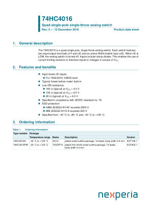 74HC4016PW datasheet cover page