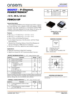 FDMC610P 数据手册首页