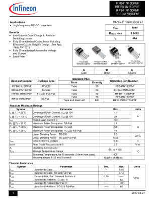 IRFIB41N15D datasheet cover page