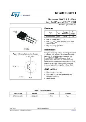 STGD6NC60H-1 datasheet cover page