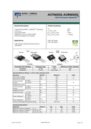AOB66920L datasheet cover page