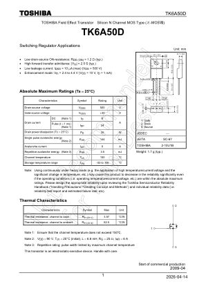 TK6A50D datasheet cover page