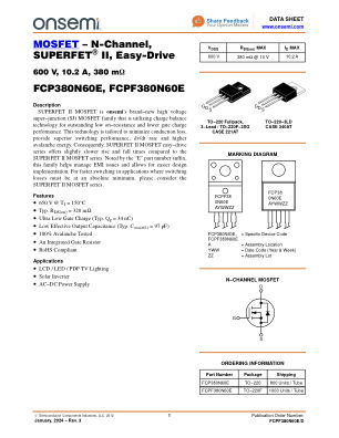 FCPF380N60E datasheet cover page