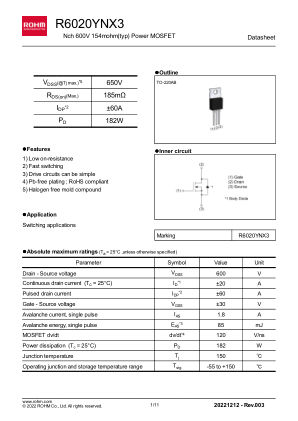 R6020YNX3 datasheet cover page