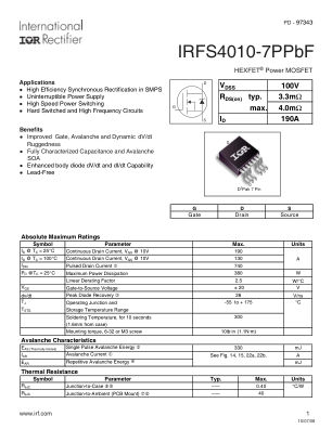 IRFS4010-7P 数据手册首页
