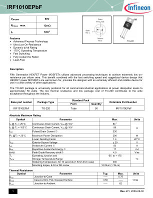 IRF1010E 数据手册首页