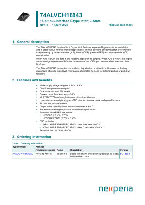 74ALVCH16843DGGY datasheet cover page