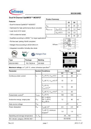 BSC0910NDI 数据手册首页