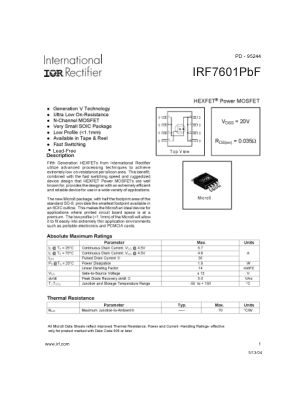 IRF7601 数据手册首页