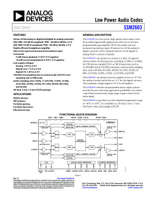SSM2603 数据手册首页