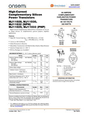 MJ11028 数据手册首页