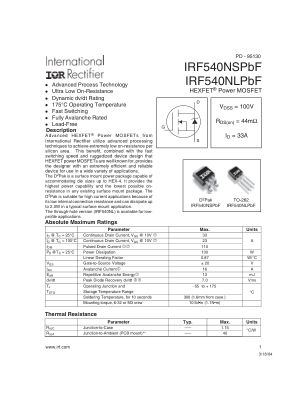 IRF540NS 数据手册首页