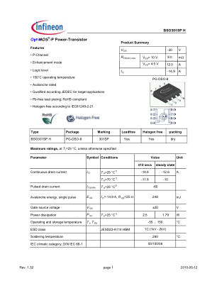 BSO301SP-H 数据手册首页