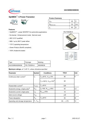 IAUC80N04S6N036 datasheet cover page