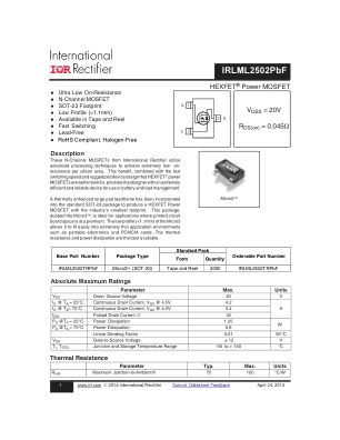 IRLML2502 datasheet cover page