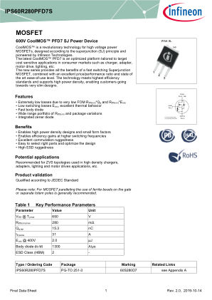 IPS60R280PFD7S datasheet cover page