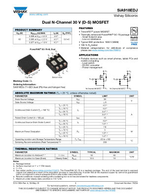 SIA918EDJ 数据手册首页