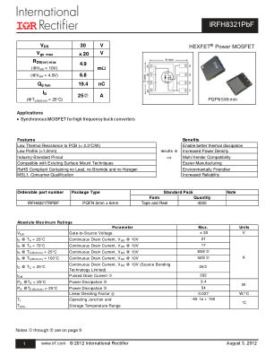 IRFH8321 数据手册首页