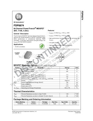 FDP8874 datasheet cover page