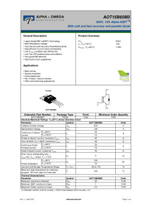 AOT15B65M3 datasheet cover page