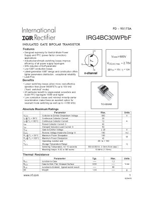 IRG4BC30W 数据手册首页