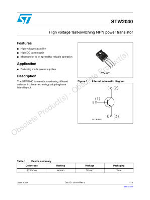 STW2040 datasheet cover page