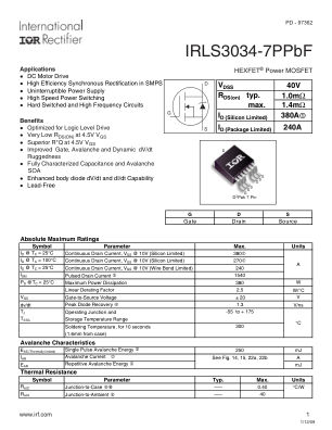 IRLS3034-7P datasheet cover page