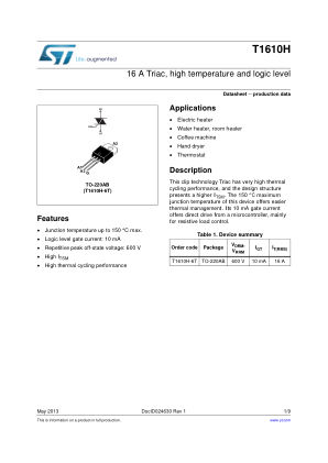 T1610H datasheet cover page
