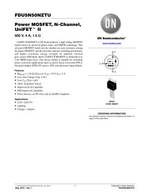 FDU5N50NZTU 数据手册首页