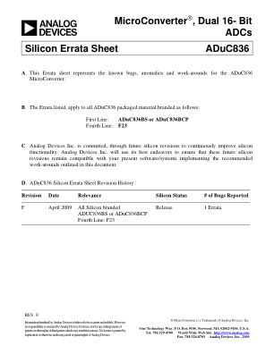 ADUC836ERRATA 数据手册首页