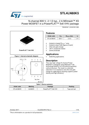 STL4LN80K5 datasheet cover page