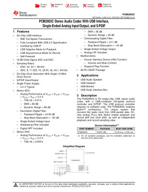 PCM2903C datasheet cover page