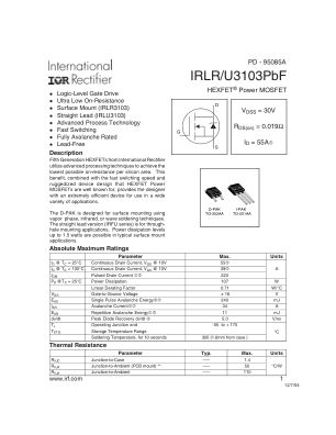 IRLR3103 datasheet cover page