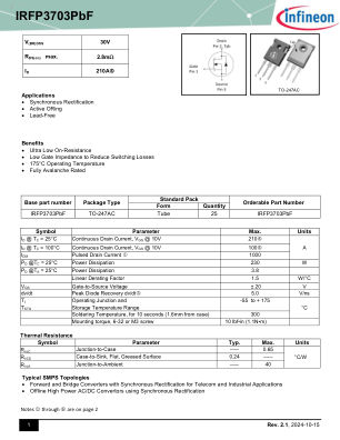 IRFP3703 datasheet cover page