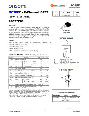 FQP27P06 数据手册首页