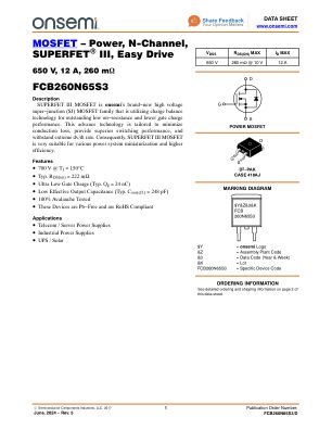 FCB260N65S3 datasheet cover page