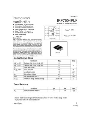 IRF7504 数据手册首页
