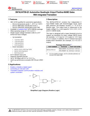 SN74LV4T00-Q1 datasheet cover page