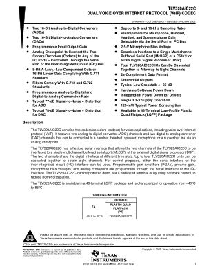 TLV320AIC22C 数据手册首页