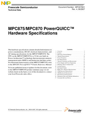 MPC875EC 数据手册首页