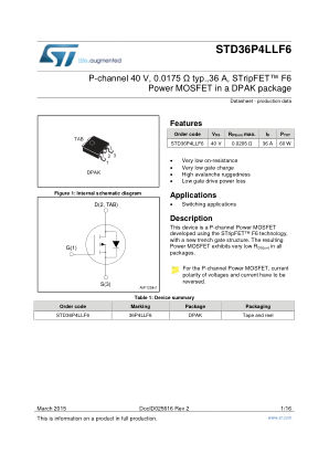 STD36P4LLF6 数据手册首页