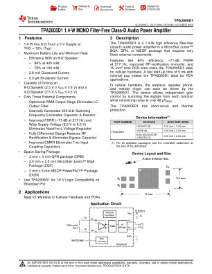TPA2005D1 数据手册首页