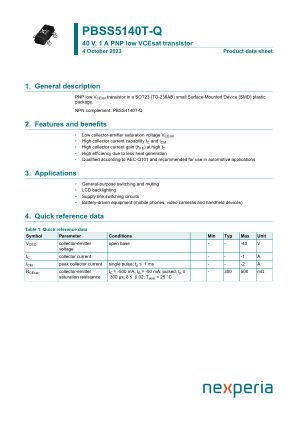 PBSS5140T-QR datasheet cover page