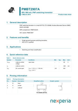 PMBT2907A datasheet cover page