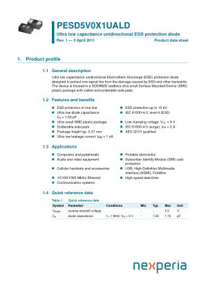 PESD5V0X1UALD datasheet cover page