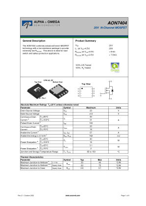 AON7404 datasheet cover page