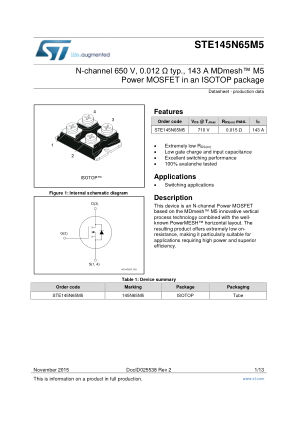STE145N65M5 datasheet cover page